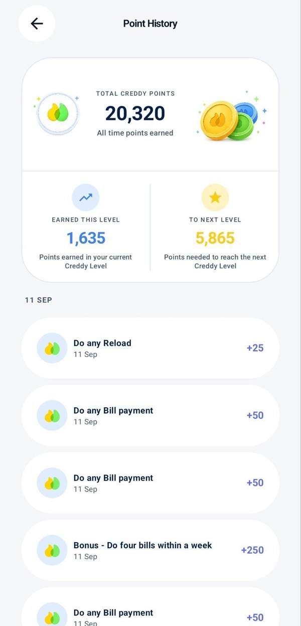 PayMaster ඇප් තිරය: Point History