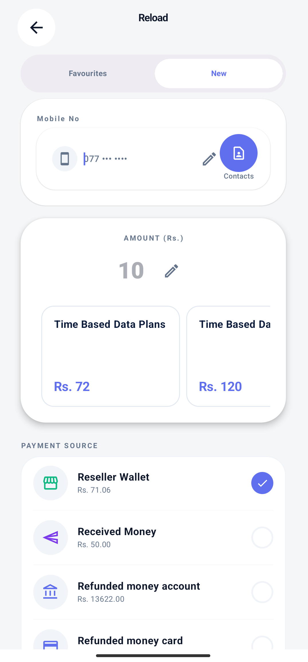 PayMaster app screen: Reload