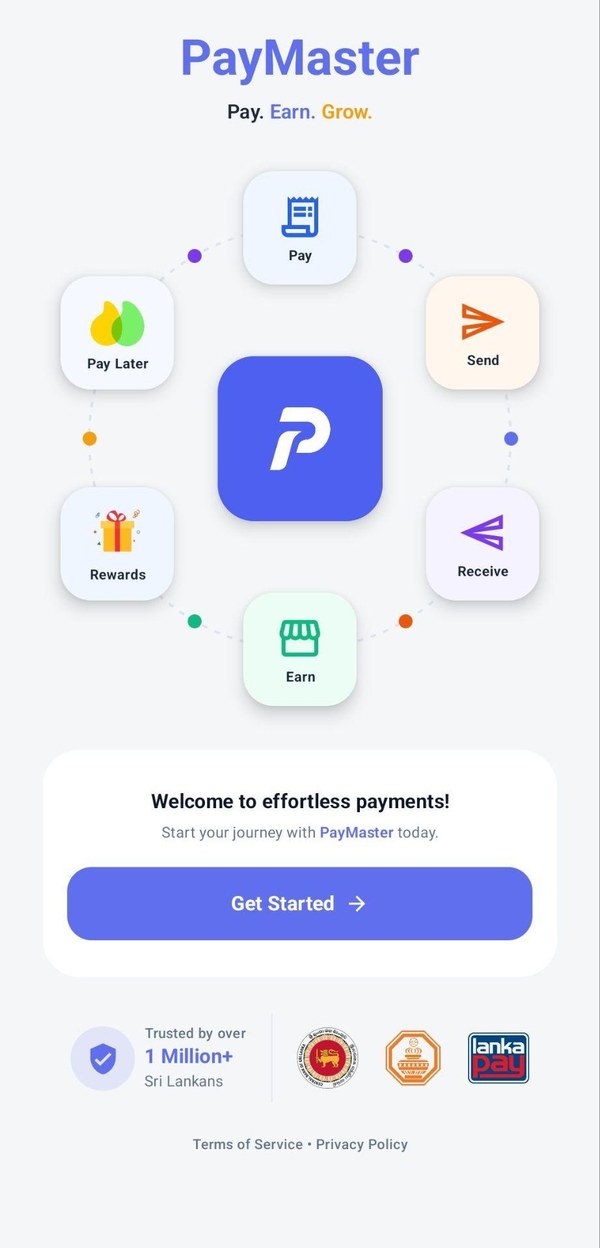 PayMaster ඇප් තිරය: Welcome